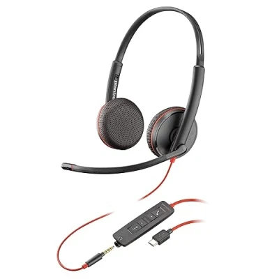 Abbildung von Schnurgebundenes Headset Poly Blackwire 3225 Noise Cancelling Mikrofon Stereo Design Verbindung mit PC/Mac/Mobilgeräten über USB C, A oder 3,5 mm Kompatibel Teams, Zoom