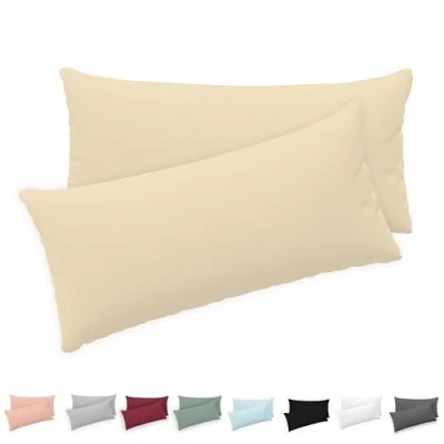 Abbildung von Twinzen® Kissenbezug 40x80 (2er Set) 100% Jersey Baumwolle 150 GSM Kissenbezüge Beige Für cm Kissenhülle mit Reißverschluss Oeko Tex Zertifiziert