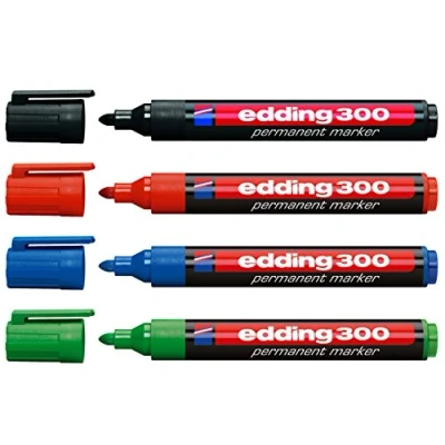 Abbildung von 4er Set edding Permanentmarker 300, nachfüllbar, 1,5 3 mm [Grundfarben] schwarz, rot, blau und grün