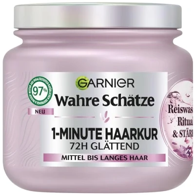 Abbildung von Garnier Wahre Schätze 1 Minute Haarkur Für mittellanges bis langes Haar, Glättende mit Reiswasser und Stärke, mehr Glanz Geschmeidigkeit, Ritual &amp; x 340 ml