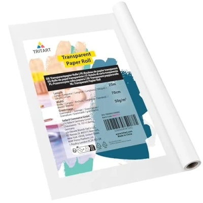 Abbildung von Tritart Transparentpapier Rolle Pauspapier 25m x 70cm Schnittmusterpapier 50g/m² Architektenpapier Abpauspapier weiß transparent Malpapier Tracing Paper Papier