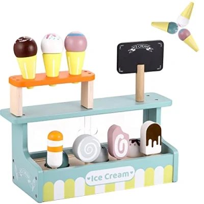 Abbildung von GAGAKU EIS Spielzeug für Kinder Eisdiele Holz Kinderküche Eisladen Rollenspiele mit Einkaufsladen Holzspielzeug ab 3 Jahre