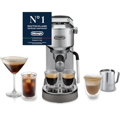 Abbildung von De&#039;Longhi Siebträgermaschine Dedica Duo EC890.M, Espresso &amp; Cold Brew, 15 Bar, Espressomaschine mit professionellem Milchaufschäumer, 15cm breit, TouchButtons, 1,1L Wassertank, Tassen (13cm), Metall