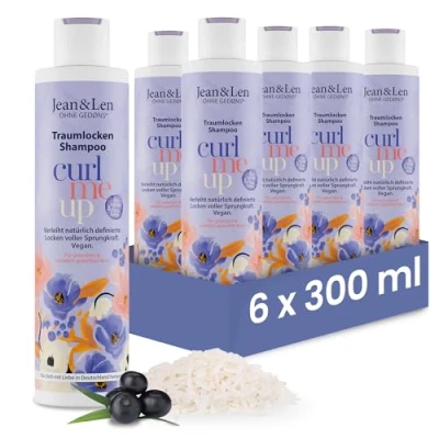 Abbildung von Jean &amp; Len Traumlocken Shampoo Reiswasser Açaibeere, für lockiges welliges Haar, verleiht Sprungkraft Volumen, fruchtiger Beeren Duft, Haarshampoo, ohne Parabene Silikone, vegan, 6 x 300 ml