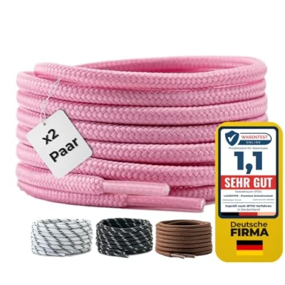 Abbildung von LaceHype 2 Paar Premium Runde Schnürsenkel [ Ø4,5 mm ] Polyester für Arbeitsschuhe, Stiefel, Outdoorschuhe und Sportschuhe reißfeste Schuhbänder (Rosa, 100cm)