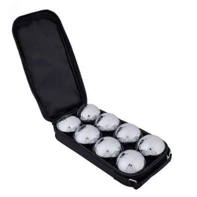 Abbildung von Engelhart 010203 Boules Set, 8 teilig Traditional Garden Games Spieleklassiker für Den Garten, Boule Spiel: Metall , 1 Holz Kugel, Abstandsmesser, Tasche (Boule Set)