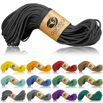 Abbildung von Ganzoo Paracord 350 Seil 2,5mm Outdoor Schnur, Nylon &amp; Polyester, Allzweckseil für Armband, Hundehalsband, Hundeleine Knüpfen, Camping Survival, Schwarz
