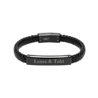 Abbildung von Lederarmband mit schwarzer Gravurplatte Armbänder