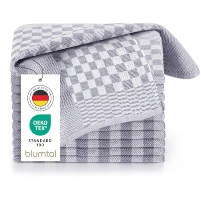 Abbildung von Blumtal Geschirrtücher Baumwolle 50x70 cm im 10er Set Oeko TEX zertifizierte Küchentücher extrem saugstarke Geschirrhandtücher Kitchen Towels waschbar bis 95 C Grau Weiß Karo