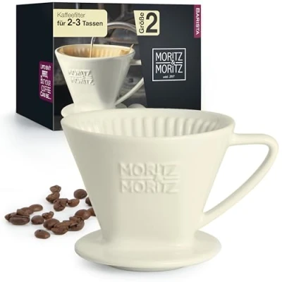 Abbildung von Moritz &amp; Permanent Kaffeefilter Porzellan Größe 2 Wiederverwendbar kompatibel mit Melitta Filtertüten 1x2 Kaffee Filteraufsatz für 3 Tassen