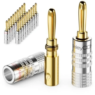 Abbildung von deleyCON 20 Stück Bananenstecker als Set Vergoldet Schraubbar für Lautsprecherkabel 0,75 mm 4,5 &amp; z.B. HiFi Receiver Silber