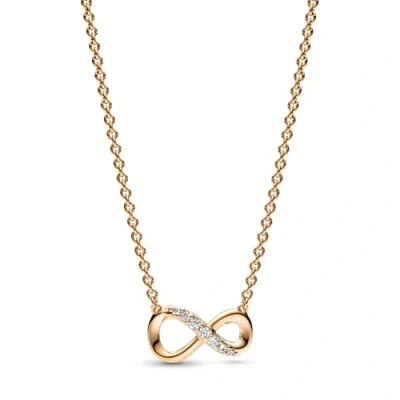Abbildung von PANDORA Moments Funkelndes Unendlichkeits Collier Halskette aus 14 Karat vergoldeter Metalllegierung mit Zirkonia Steinen, Größe 50cm, 368821C01 50