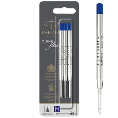 Abbildung von Parker Ballpoint Pen Refills Medium Point Blue QUINKflow Ink 3 Count