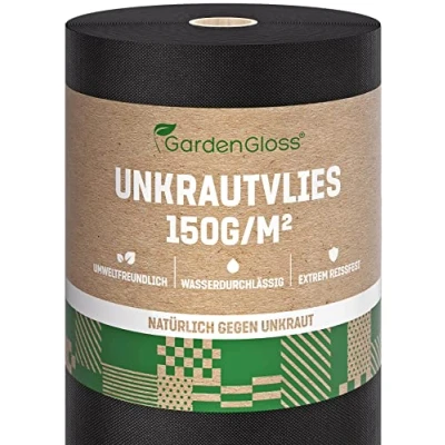 Abbildung von GardenGloss 25m2 Unkrautvlies Gartenvlies 150g/m2 Extra Stark Gegen Unkraut Extrem Reissfest und Hohe UV Stabilisierung Unkrautfolie Wasserdurchlässig (25m x 1m, 1 Rolle)