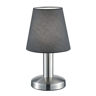 Abbildung von Trio Leuchten Tischleuchte Mats II 599700142, Metall Nickel matt, Stoffschirm grau, exkl. 1x E14, On/Off Touch, Schirm Grau
