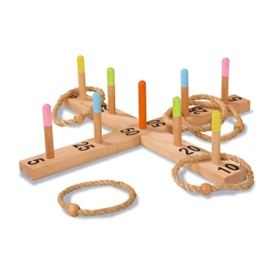 Abbildung von Eichhorn 100004405 Outdoor Ringwurfspiel 50x50cm mit 5 Wurfringen, 1 Kreuz, 9 Spielstäben, aus Kiefernholz, Wurfspiel für draußen