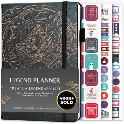 Abbildung von Legend Planer Deluxe Wochen &amp; Monats Lebensplaner, um Ihre Ziele zu erreichen glücklicher leben. Organizer Notizbuch Produktivitäts Journal. A5 Hardcover,undatiert Mystisches Grau (Englisch)