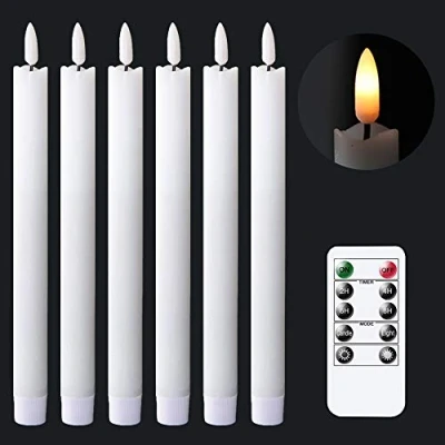 Abbildung von Eldnacele LED Stabkerzen mit Timerfunktion, flackernde Flamme Echtwachskerzen Fernbedienung, Weiß 6 Stück (2 x 25CM) für Weihnachtsdeko, Zimmer Deko, Hochzeit und Party
