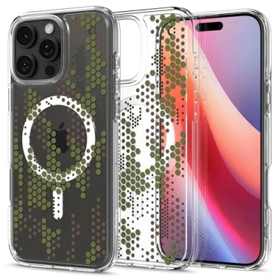 Abbildung von Spigen für iPhone 16 Pro Max Hülle [Anti Yellowing] Ultra Hybrid MagFit Case Handyhülle Transparent Dünn Slim Kompatibel mit MagSafe Digital Camo
