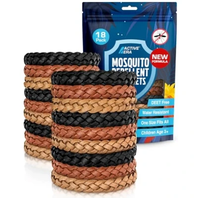 Abbildung von Active Era Mückenschutz Armband (18 Stk), Mückenabwehr Outdoor, Camping Mückenarmband für Kinder &amp; Erwachsene Natürlicher Anti Mücken Schutz, Wasserfest, 10 Tage 100% DEET frei Braun