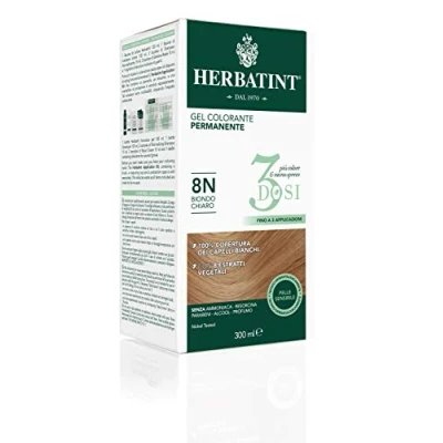 Abbildung von Herbatint Permanentes Farbgel 3 Dosen, 300 ml 8 N Hellblond, ohne Ammoniak, für empfindliche Haut, 100% Abdeckung weißes Haar, mit natürlichen Bio Extrakten