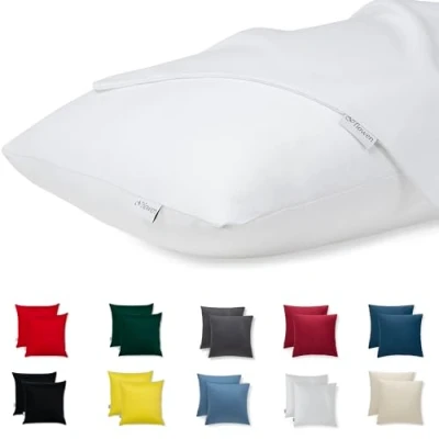 Abbildung von Kissenbezug 35x35 Baumwolle Premium Satin 2er Set Kissenhülle Deko für Kissen Sofa/Bett Stoff Superweicher Resistent Hypoallergen Anti Milben Kopfkissenbezug mit Verdecktem Zip Voll Waschbar