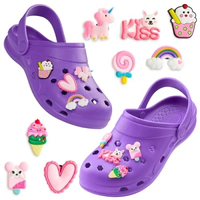 Abbildung von CityComfort Clogs Kinder, Gartenschuhe Badeschuhe Jungen mit abnehmbaren Anhängern (Violett, 31/32 EU)