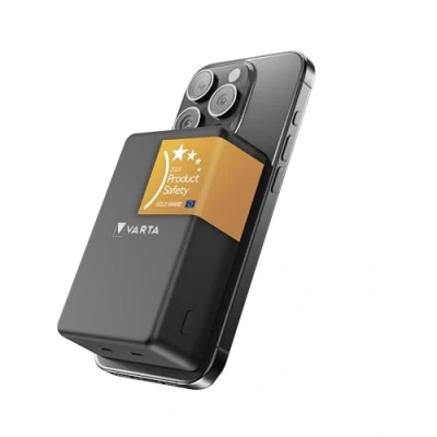 Abbildung von VARTA Power Bank 10.000mAh, magnetische kabellose Powerbank, Mag Pro on Demand, Wireless, 10W, Ladegerät mit USB Typ C, kompatibel MagSafe &amp; Qi Standard (iPhones Android), dunkelgrau