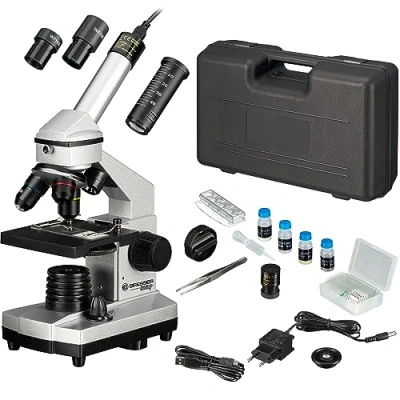Abbildung von Bresser Junior Mikroskop Set 40x 1024x mit USB Kamera und heller LED Beleuchtung für Durchlichtbeobachtungen inklusive reichhaltigem Zubehörpaket stabilem Hartschalenkoffer