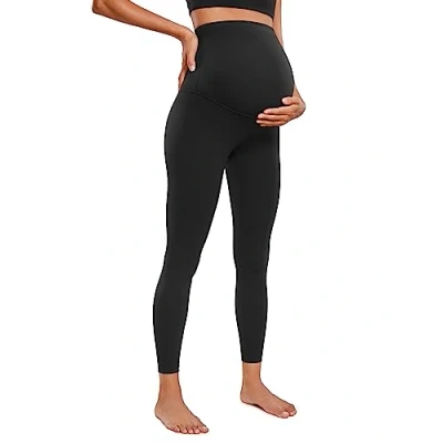 Abbildung von CRZ Yoga Damen Butterluxe Umstandsleggings 64cm Skinny Umstandshose High Waist Schwangerschaft Leggins Schwarz 38