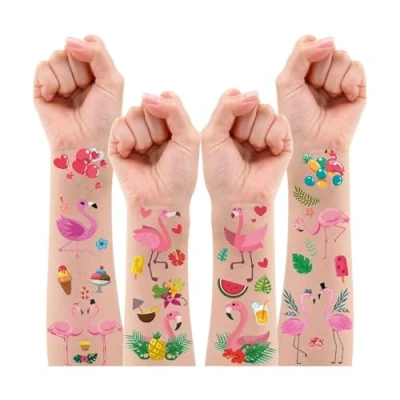 Abbildung von Leesgel Flamingo Party Deko, 10 Blatt Temporäre Tattoos für Kinder Tattoo Aufkleber Kindertattoos Sticker Mädchen Jungen, Hawaii Deko Zubehör Luau Geschenk Sommer