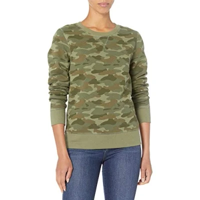 Abbildung von Amazon Essentials Damen Fleece Sweatshirt mit Rundhalsausschnitt (in Übergröße erhältlich), Grün Tarnmuster, L