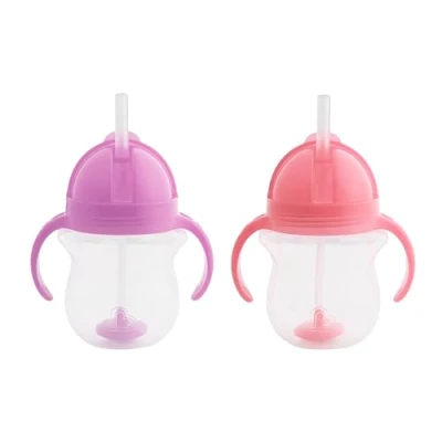 Abbildung von Munchkin Trinklernbecher mit Klick Verschluss, Trinkhalmflaschen Strohhalm, BPA frei, spülmaschinenfest 207 ml, 2er Set rosa/lila