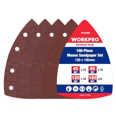 Abbildung von WORKPRO 100 Stück Schleifpapier Dreieckschleifer, Klett Schleifblätter Delta 105 x 152mm Set für Multischleifer, Körnung 40,80,120,180 zum Schleifen Polieren Entlacken von Holz