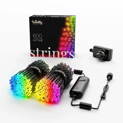 Abbildung von Twinkly Strings 600 LED RGB, Lichterkette für Draußen und Drinnen, Smarte Lichter, Kompatibel mit Alexa Google Home, IP44, App Steuerung, Schwarzes Kabel, 48m
