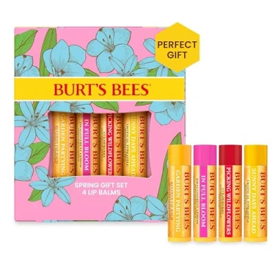 Abbildung von Burt&#039;s Bees Lippenbalsam Geschenkset, Bienenwachs, Erdbeere, Tropische Ananas, Drachenfrucht Zitrone, In voller Blüte, 4 x 4,25 g