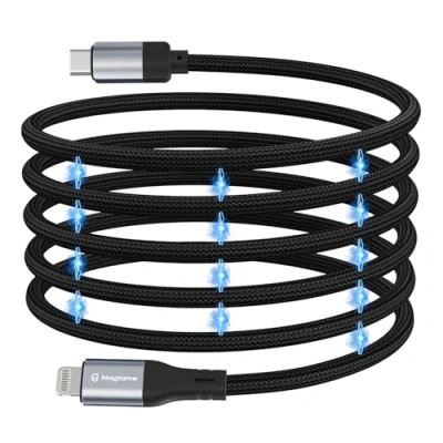Abbildung von Magtame Magnetisches USB C zu Lightning Kabel Coiled, 1M / 3.3ft MFi zertifiziert USBC geflochten, i Phone Schnellladekabel für 14 13 12 11 Pro Max XR XS X 8 Plus SE