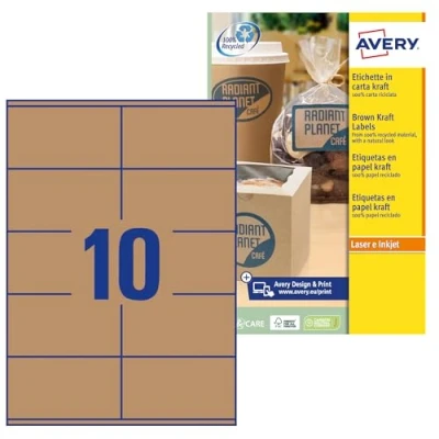 Abbildung von AVERY Zweckform L7109 25 Kraftpapier Etiketten (25 Aufkleber zum Bedrucken, 210x297mm auf A4, selbstklebend, rechteckige Recycling Etiketten, nachhaltige Produktaufkleber) Blatt, naturbraun