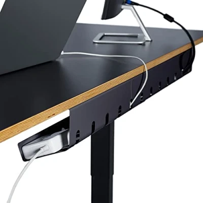 Abbildung von PAMO Kabelkanal Schreibtisch 3er Set zur einfachen Montage untertisch I inkl. 10x Klett Kabelbinder und Kabel Clips Organizer für Büro/Home Office Tisch