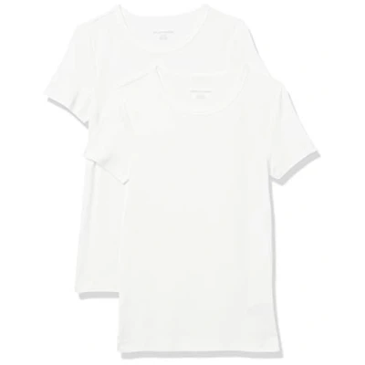 Abbildung von Amazon Essentials Damen Kurzärmeliges T Shirt mit Rundhalsausschnitt, Schmale Passform, 2er Pack, Weiß, M