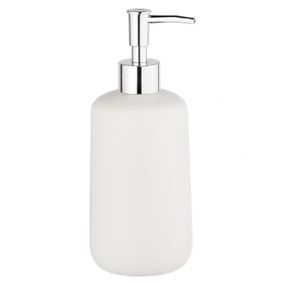 Abbildung von Allstar Seifenspender Olinda, nachfüllbarer in konischer Form, Handseifenspender mattiertem Finish, hergestellt aus Keramik, Pumpaufsatz Silber, Füllmenge 500 ml, 8x 20 x 7,7 cm, Weiß
