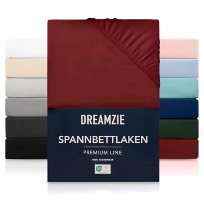 Abbildung von Dreamzie Spannbetttlaken 100x200 cm Hoher Steg bis 35 100% Mikrofaser Burgunderrot Schadstoffgeprüft (Oeko TEX), Bettlaken mit Gummizug