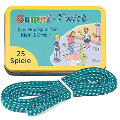 Abbildung von GLÜCKSWOLKE Gummitwist + Buch mit 25 Spiele Indoor &amp; Outdoor Spielzeug für Kinder ab 6, 7, 8, 9, 10 Jahre I Gummi Twist Kinderspiele Einschulung in Schultüte Geschenke Mädchen Junge