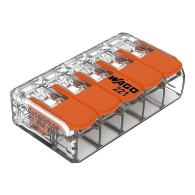 Abbildung von WAGO Verbindungsklemmen 221 615 5 Leiter, bis 6 mm², 15 Stück, COMPACT Kabelverbinder mit Hebeln für alle Leiterarten weltweit, bestätigte Anwendungssicherheit