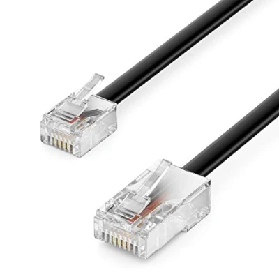 Abbildung von deleyCON 6m Telefonkabel RJ11 auf RJ45 Modularkabel Flachkabel Stecker zu Netzwerk Telefondose Modem Router Fax ISDN DSL VDSL Internet Schwarz