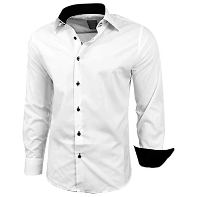Abbildung von Baxboy Herren Hemd Slim Fit Bügelleicht für Anzug, Business, Hochzeit, Freizeit Langarm Hemden Männer Langarmhemd R 44, Farbe:Weiss/Schwarz, Größe:3XL