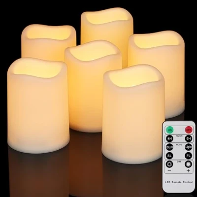 Abbildung von FREEPOWER 6er Wasserdicht LED Kerzen Outdoor mit Timer Fernbedienung Flackern Flammenlose Stumpenkerzen Batteriebetrieben Warmweiß, Elektrische Kunststoff Kerze, Ø7.5 x 10cm