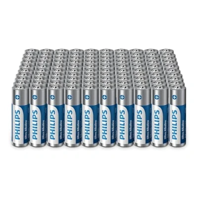 Abbildung von Philips Ultra AA Alkali Batterien Großpackung für Haushaltsgeräte und Büro, 100 Stück