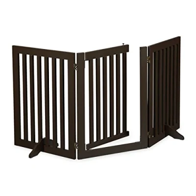 Abbildung von Relaxdays Absperrgitter, freistehendes Schutzgitter mit Tür, HxB: 70 x 154 cm, faltbar, Füßen, Kinder &amp; Hunde, braun