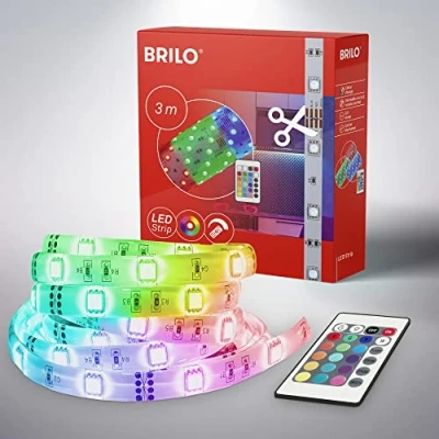 Abbildung von Briloner Leuchten 3m LED Band, dimmbar, selbstklebend, 90xRGB Streifen, Lichtband, Licht Leiste, Lichtschlauch, Strip, Kunststoff, 12 Watt, weiß
